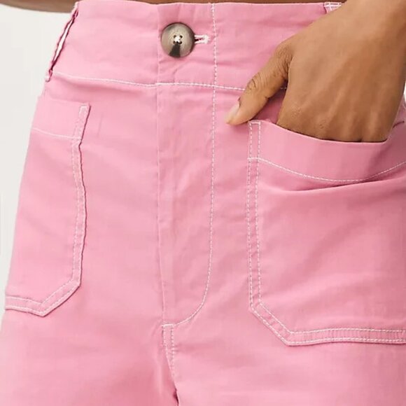 Anthropologie Colette Crop Wide-Leg Pants Maeve Contrast Stitch Size 28 PINK NWT - Picture 4 of 5